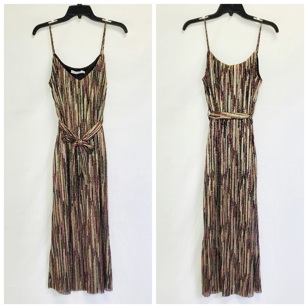 Lush multicolored sequin strappy midi dress w/ belted waist - Picture 2 of 5